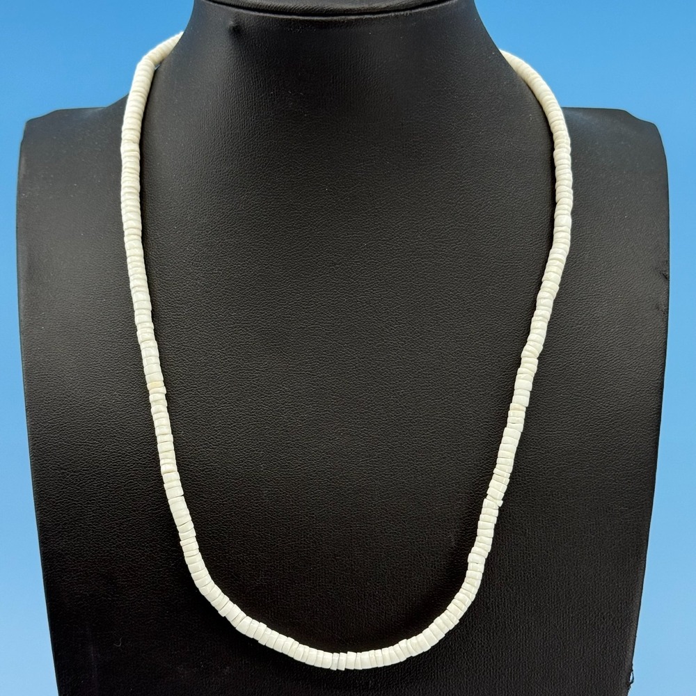 White Shell Heishi Bead Necklace Minimalist Boho Beach Vintage Layering Jewelry